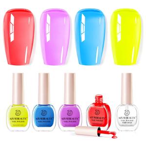 2 x AZUREBEAUTY Neon Nail Polish Set, 4 Bright Summer Shades Jelly Pink Purple Blue Yellow Nail Color Kit for Natural Nails, DIY Manicure Gift for Women