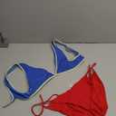 SherryDC Women's Sexy Scoop Neck Bikini Sets Color Block High Cut Thong Brazilian Two Pieces Swimsuit Bathing Suit (Medium, 179-red+blue)