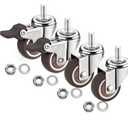 1" M6x15 Stem Casters Bolt Threaded Wheels, TPR Mute Rubber Swivel Single Caster Screws in Wheel Small with 2 Brake Locks-Brown