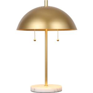 JONATHAN Y 20.7" Gold/White Marble 2-Light LED Table Lamp for Modern Bedside Decor, Glam Desk Lamp, Gold Metal Dome Shade, Pull Chain Switch, Bulbs Included JYL1071A