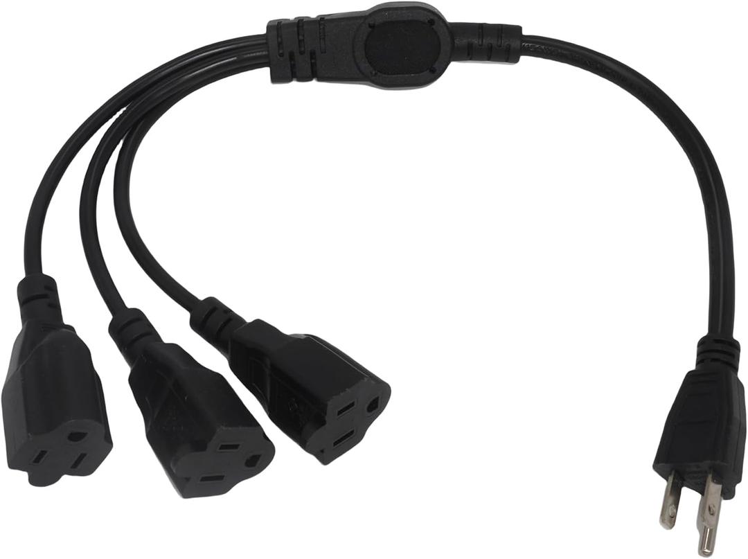 1.6FT 3 Prong 1 to 3 Outlet Power Cord Splitter Cord, Indoor Cable Strip Outlet Saver, Power Extension Cord Cable, SJT 16AWG, UL Approved for Halloween Lights, Christmas Decorations, Computer, Black