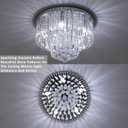 Crystal Chandelier Flush Mount Ceiling Light W18 x H13, 5 Lights Modern Round Raindrop Crystal Chandeliers Light Fixtures for Bedroom Living Room Entryway, Chrome Silver