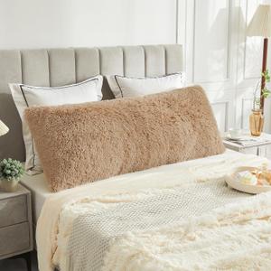 LIFEREVO Body Pillow Cover with Zipper Closure, Luxury Shaggy Ultra Soft Plush Faux Fur Pillowcase 20"x54" for Bed Couch, Microfiber Long Pillow shams for Adults Pregnant Women/Mother/Wife(Camel)