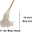 Large Wet Deck Cotton Mop with Solid Wood Handle (11 Oz, White)