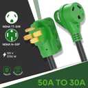 RVGUARD 50 Amp to 30 Amp RV Adapter Cord 12 Inch, NEMA 14-50P to NEMA TT-30R, Dogbone Electrical Converter with LED Power Indicator and Disconnect Handle, Green, ETL Listed