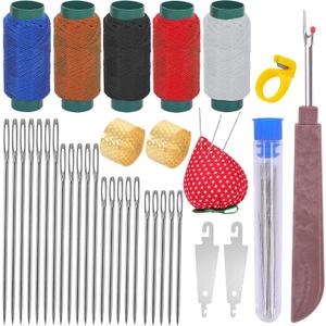 34pcs Big Eye Stainless Steel Sewing Needles Set,Steel Sewing Needle Large Eye Threaders for Hand Sewing Kit