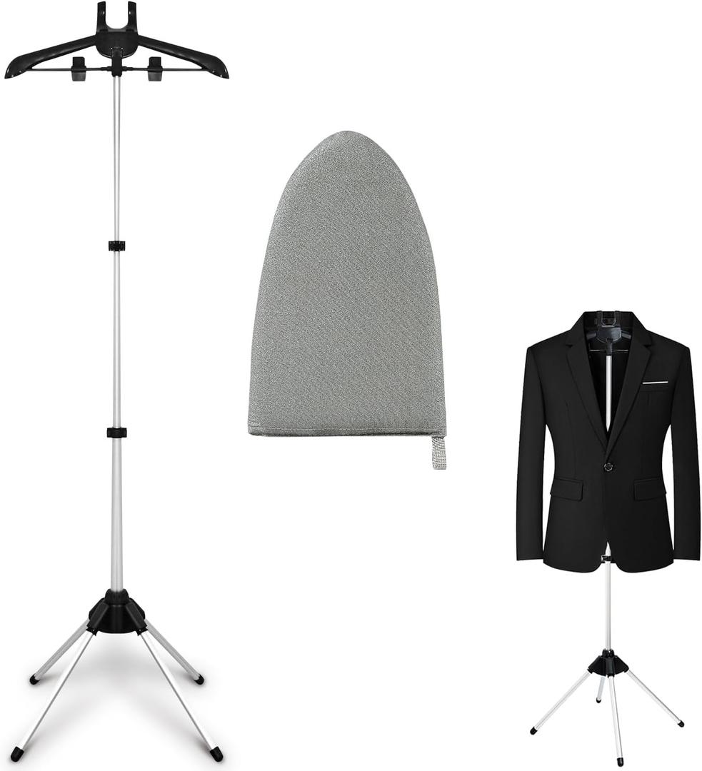 Garment Steamer Rack & Garment Ironing Glove for Steaming Clothes,Adjustable Standing Dry Racks Garment Stand with Ironing Gloves Clothes - Steamer Hanger for Travel