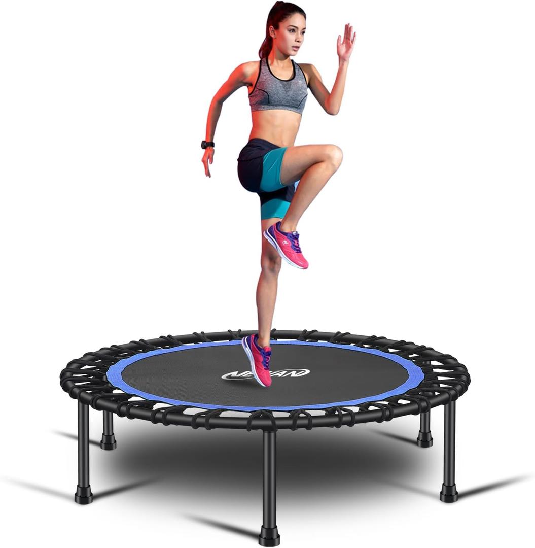 Newan 40'' Silent Fitness Mini Trampoline - Indoor Rebounder for Adults - Best Urban Cardio Jump Fitness Workout Trainer, Covered Bungee Rope System - Max Limit 330 lbs