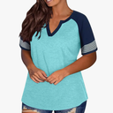 Women Tops Plus Size Short Sleeve Striped T Shirts Oversized Casual Summer Blouses Loose Fit Colorblock Tunics, 22W