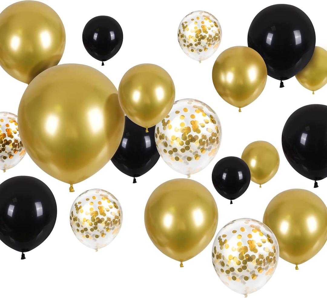 CANREVEL 120pcs Black and Gold Balloons Confetti Metallic Black Gold Latex Balloons Garland kit for Birthday Graduation Wedding Anniversaries Bachelorette Party Decorations