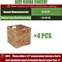 11x11in Storage Baskets Set of 4 Water Hyacinth Baskets,Foldable Handwoven Storage Cubes,Woven Baskets for Bathroom, Bedroom, Laundry, Pantry, Shelves
