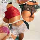 FINETOO 5 Pack Sexy Lingerie Panties for Women Pack V-Waist Lace Womens Underwear French Cut Boyshorts Panty (Black, M)
