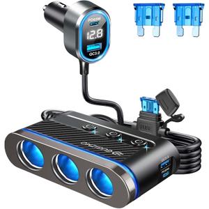 Cigarette Lighter Splitter Adapter, 300W Powerful USB C Cigarette Lighter Splitter Car Charger Port Cargador para Carro PD 65W 30W & QC3.0 Fast Charger for Car MacBook Laptop iPad iPhone