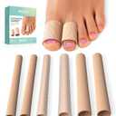 Welnove Cuttable Toe Tubes Sleeves - 6 Pack Toe Protectors for Corns, Calluses, Blisters - Fabric & Breathable Gel Lining Toe Sleeve Protectors Relief Toe Pressure Pain (Beige - 3 Large + 3 Medium)