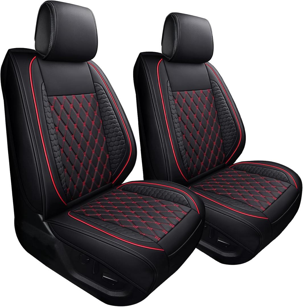 Tomatoman F150 Seat Covers Compatible with 2009-2026 Ford F150 2017-2026 F250 F350 F450 Trucks Crew Cab with Waterproof Faux Leather Super Duty Limited Fx4 XLT Pickup Cushion(2PCS Front/Black-Red)