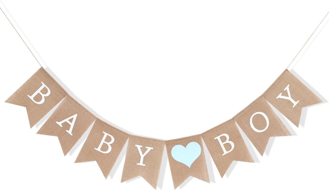 Baby Boy Burlap Banner - Sweet Baby Boy Shower Decorations, Rustic Baby Shower Decorations, Photo Decoration Props, Baby Boy Burlap Banner for Baby Shower Decorations and Gender Reveal Party (Baby Boy Banner)