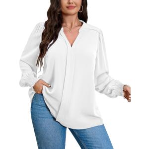 SCOMCHIC 2024 Plus Size Blouses for Women Dressy Casual V Neck Long Sleeve Casual Loose Shirts XL-5XL (XX-Large Plus, White)