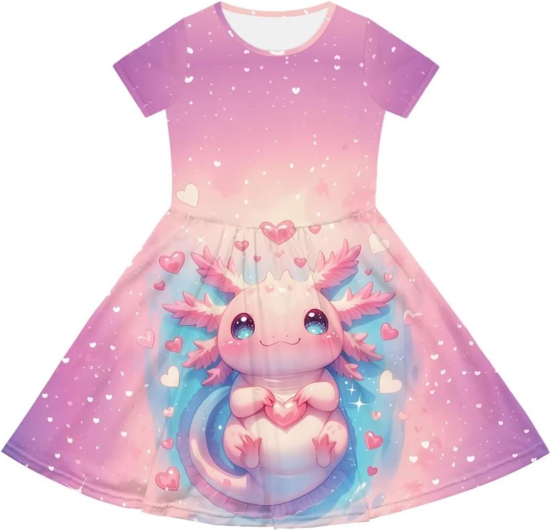 Dresses for Girls 2-14 Years Old Kids Summer Dress Casual Short Sleeve A Line Skater Dresses (Pink)