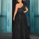 Women's Plus Size Wedding Guest Long Dress One Shoulder Summer Maxi Elegant Evening Party Cocktail Gown for Bridesmaid Prom (Black, XXXL)