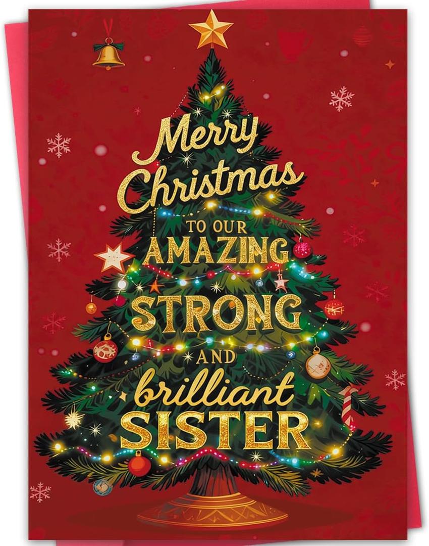 2 x Bestmelo Sister Christmas Card, Sister Christmas Gifts with Premium Envelope, 8x5.3 Inches, Double-Sided