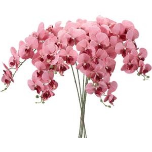 PATIKIL Artificial Orchid Stems 41", 6 Pack 9 Heads Faux Phalaenopsis Flowers Real Touch Fake Orchid Flower Branch for Vase Home Wedding Decoration, Dark Pink
