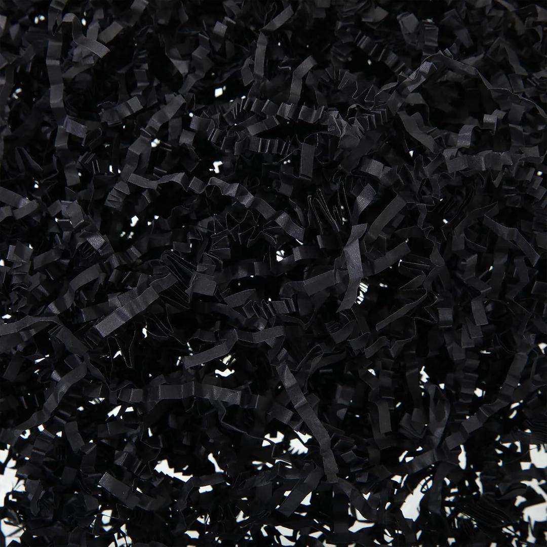 Fulmoon 1 Bag 3 lb/1.35 kg Shredded Paper for Gift Box Crinkle Cut Glitter Shredded Filler Shiny Paper Filler for Gift Wrapping Basket Filling Birthday Wedding Christmas(Black)