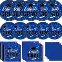 Gatherfun Graduation decorations 2026 Graduation Plates and Napkins Blue Disposable Paper Plates Luncheon Napkins Cocktail Napkins for Congrats Grad Party Decorations, Serve 50