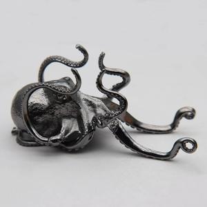 Metal Octopus Cuttlefish Figurines Statue Desk Stand for Phone Bracket Pen Spectacles Holder Car Ornaments Home Decor Crafts (Black)
