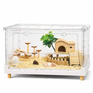 Extra Tall Foldable Clear Hamster Cage with Front Door, Deep Base Habitat for Thick Bedding & Burrowing, Easy Clean Wire Mesh Top Ventilation, Escape Proof Enclosure, 27.5x17x16 in