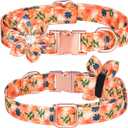 Rhinestone Dog Collar With Detachable Flower - Floral Pattern for Female Puppies, Small, Medium, Large (Orange Flowers, M)