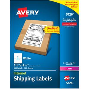 Avery Half-Sheet Printable Shipping Labels, 5.5" x 8.5" Customizable Stickers, White, 200 Blank Mailing Labels, Great for Mailing, Shipping, Organizing, and More (5126)