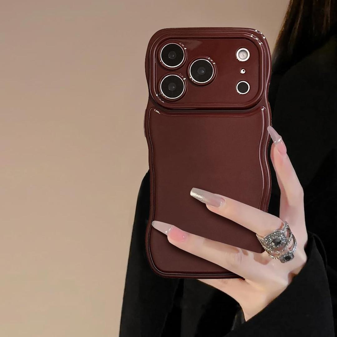 FABSPARK Phone Case for iPhone 17 Pro Max Case,Simple Wave Design Wavy Frame Soft Silicone Aesthetic for iPhone 17 Pro Max,Wine Red
