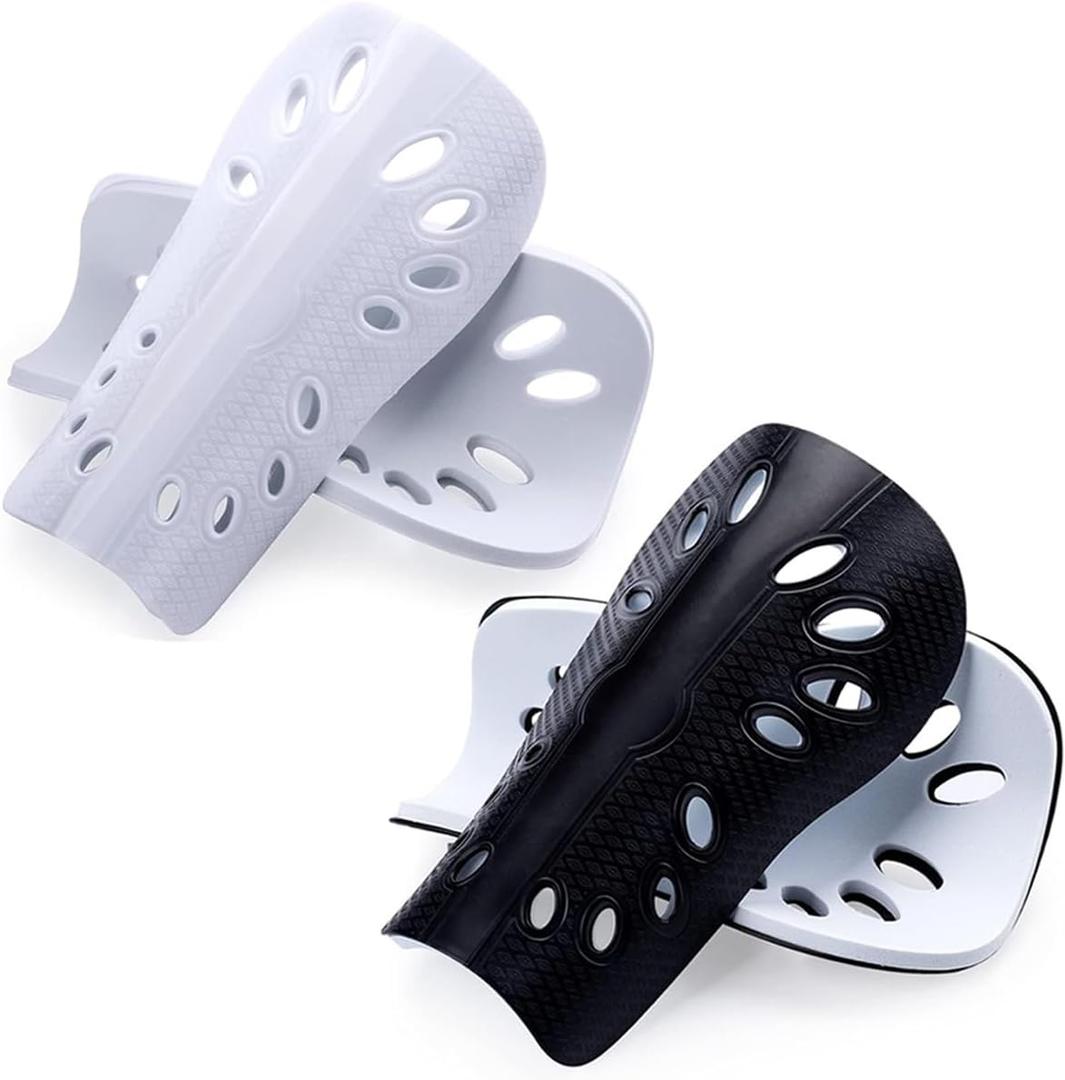 Soccer Shin Guards, 2 Pairs Soccer Shin Sleeves Superlight and Breathable Shin Guard Equipment for Boys and Girls, Protective Football Gear Shin Pads for Youth Teens Adults (Large, Black and White)