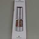 CIRCLE JOY Electric Pepper Grinder Stainless Steel Rechargeable Pepper Mill with External Adjustable Coarseness, 95ml Container and White LED Light, Silver