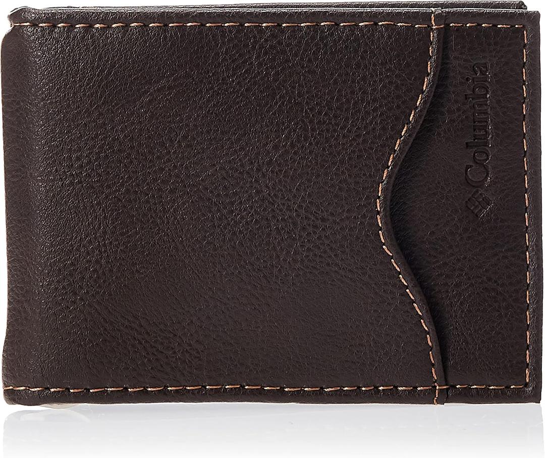 Columbia Men's Leather Front Pocket Wallet Card Holder for Travel (One Size, Merino Brown)