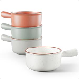 Ceramic Soup Bowls With Handles Set of 4 - 15 oz French Onion Soup Bowls Oven Safe - Dishwasher, Microwave & Oven Safe Bowl Set for Chili, Gumbo, Chowder - Soup Bowl With Handle - French Onion Crock