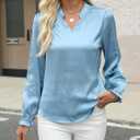 VIMPUNEC Women's Dressy Satin Blouses Fall Long Sleeve Work Shirts Business Casual V Neck Tops (Blue, L)