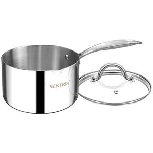 VENTION Tri-Ply Stainless Steel 1 Quart Saucepan with Lid, Bright Small Sauce Pan with Pour Spout, Small Pots for Cooking, Right Hand