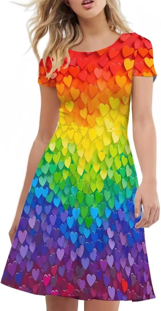 Biyejit Women's Summer Casual Short Sleeve T-Shirt Swing Dress Crew Neck Plus Size XL