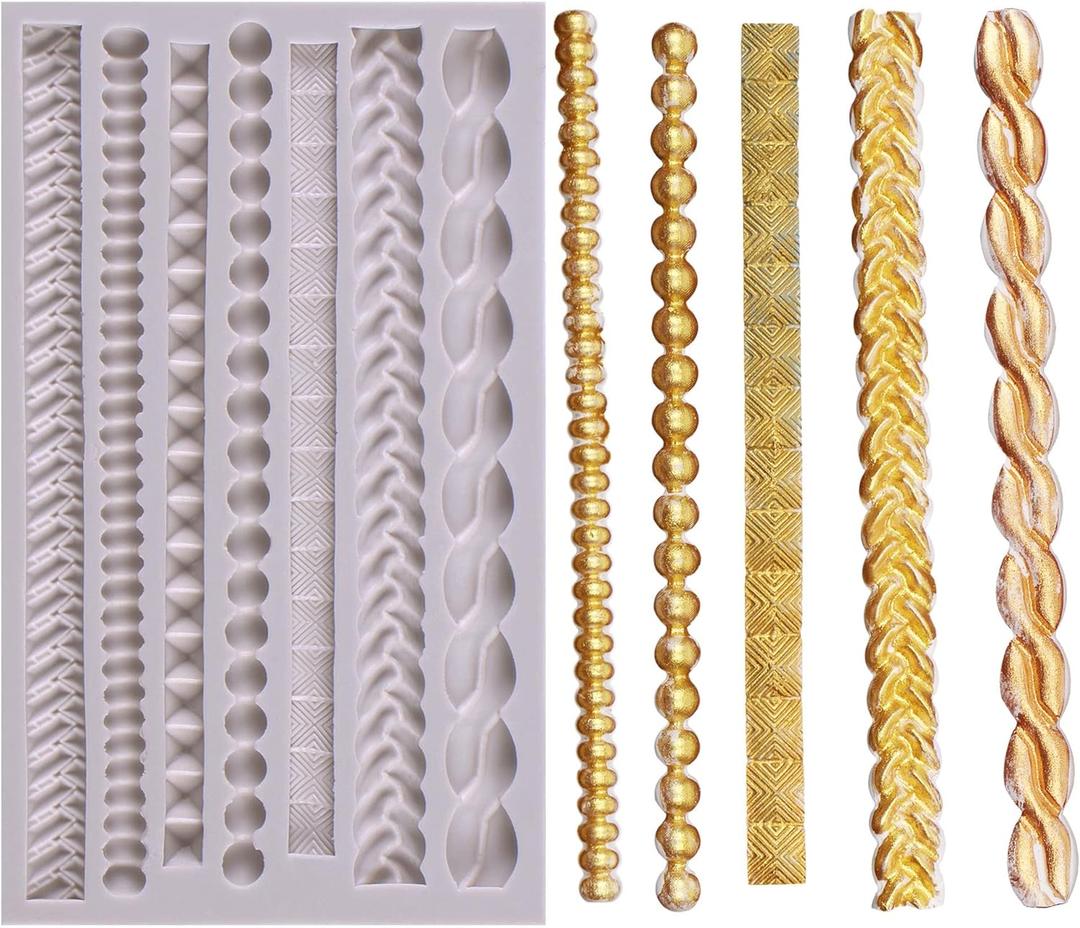 Scroll Lace Fondant Molds, Baroque Chocolate Frame Decor, Clay Frame Relief Mould for Birthday Wedding Cake Decoration Cupcake Topper Pie Crust Candy Resin Clay Furniture Corner Border, Gray