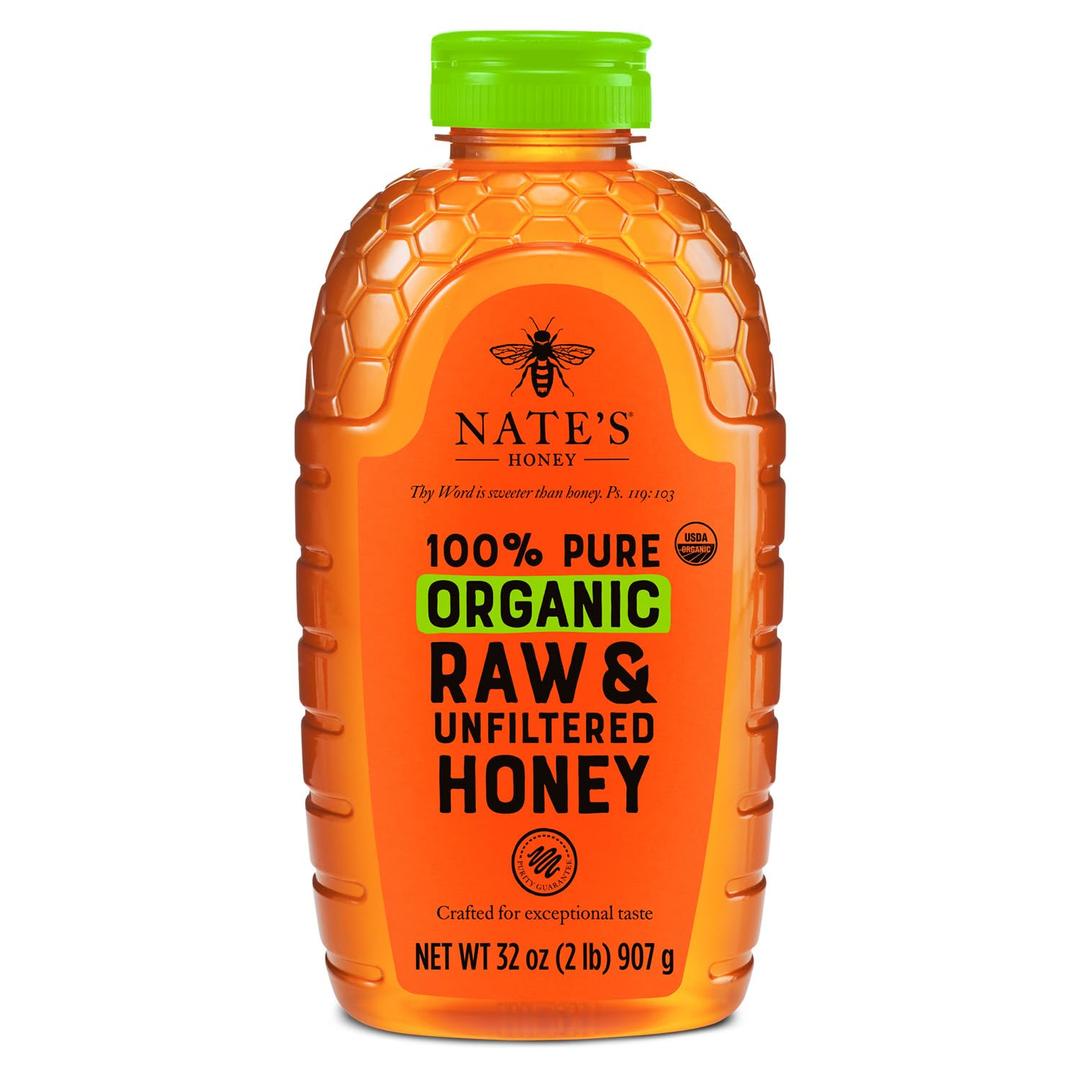 Nate's Organic 100% Pure, Raw & Unfiltered Honey - USDA Certified Organic - 32oz. Squeeze Bottle (EXP 09/27/27)