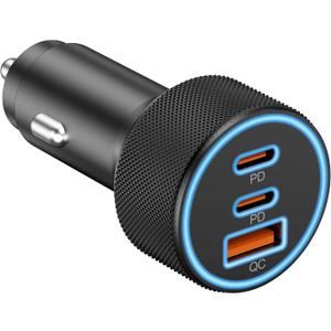 USB C Car Charger, 3-Port 67W Dual USB-C & USB-A Car Power Adapter PD/QC Fast Charging Cigarette Lighter for iPhone 17/16/15/14/13/12/11 Pro Max, iPad, Samsung Galaxy S25 S24/S23/S22, Pixel, Android
