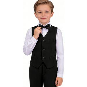 Boys Suit Set Formal Dress Shirt with Bowtie Vest Pants Toddler Boy Tuxedo Suits (12 Years, Black 4pc)