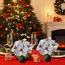 Poinsettias Flowers Artificial 2 Pack White Faux Christmas Poinsettia Plant Small 11 Inch Winter Flowers for Home Office Table Decorations Indoor Xmas Ornament (Cream)