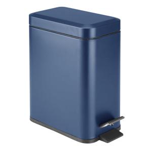 mDesign Small Modern 1.3 Gallon Rectangle Metal Lidded Step Trash Can, Compact Garbage Bin with Removable Liner Bucket and Handle for Bathroom, Kitchen, Craft Room, Office, Garage - Navy Blue