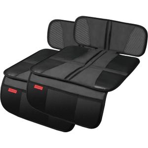Kaiphy Car Seat Protector - Seat Protection Mat - Thick Padding - Durable, Waterproof Fabric, Leather Reinforced Corners & 3 Pockets for Handy Storage (2 Pack) Black