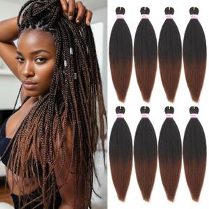 Pre Stretched Ombre Brown Braiding Hair Extensions 16 Inch 8 Packs Braiding Hair Crochet Braids Natural Easy Braid Crochet Hair, Hot Water Setting Professional Soft Yaki Straight Texture (#1B/30)