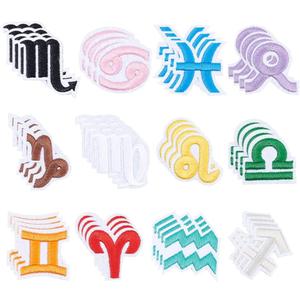 FINGERINSPIRE 48 Pcs Zodiac Signs Applique Iron On/Sew on Patch Applique 12 Constellations Embroidered Cloth Patches Assorted Colors Decorative DIY Patches for Bag Clothes Dress Hat Jeans Shoes