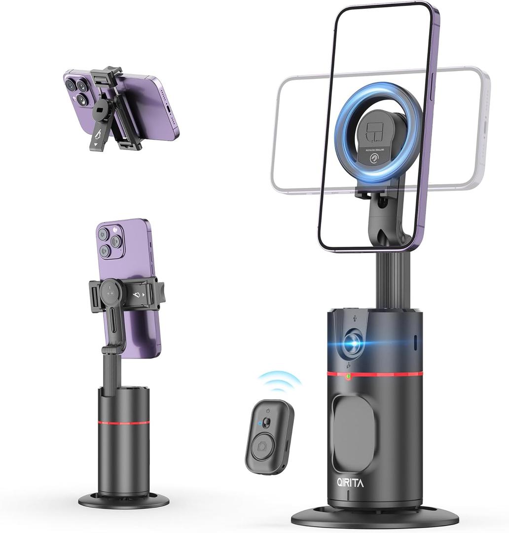 Auto Face Tracking Phone Holder, Magnetic Face Tracking Tripod 360 Rotation with Stand & Remote, Face Body Phone Tracking Tripod, No App, Smart Shooting Camera Mount for Live Video Recording Tiktok