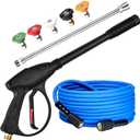 Pressure Washer Gun with 15in Extension Wand & 25FT Hose, 5 Nozzle Tips Quick Connect, Power Washer Hose and Wand Replacement, M22 14mm Fitting for Home Car Clean Washing, 4000 PSI, Blue